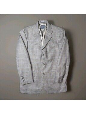 Nautica Mens Blazer Sport coat Herringbone Gray Blue Windowpane Wool 40R